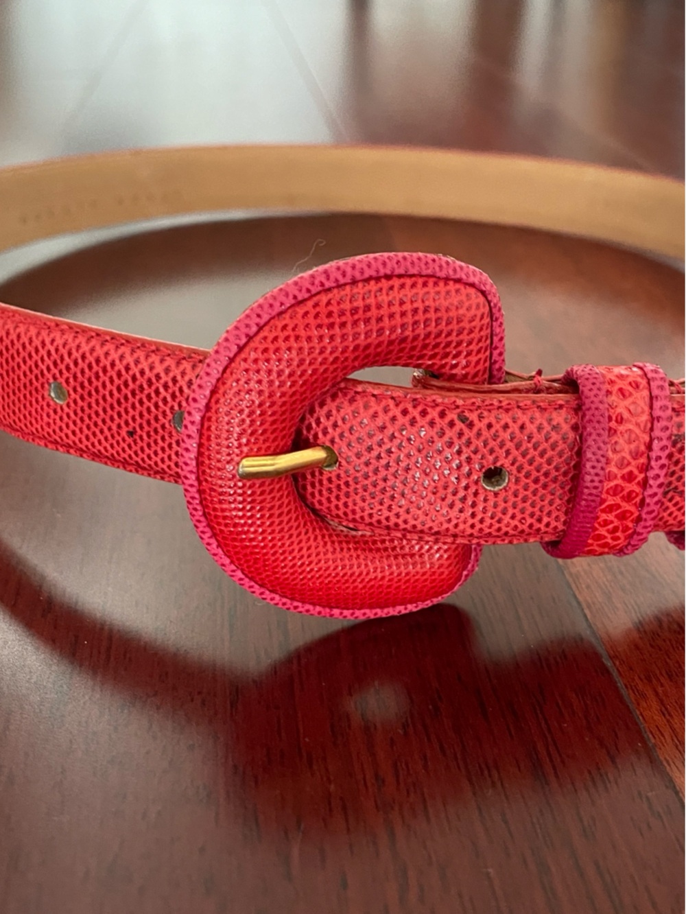 Genuine snake skin leather Red and pink  Women's Belt